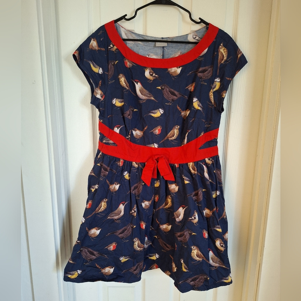 eShakti Blue and Gold Fit and Flare Sundress Casual